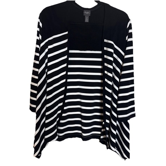 Chico's Sweaters - Chicos Travelers 2‎ US Large Black White Striped Open Front Cardigan Slinky